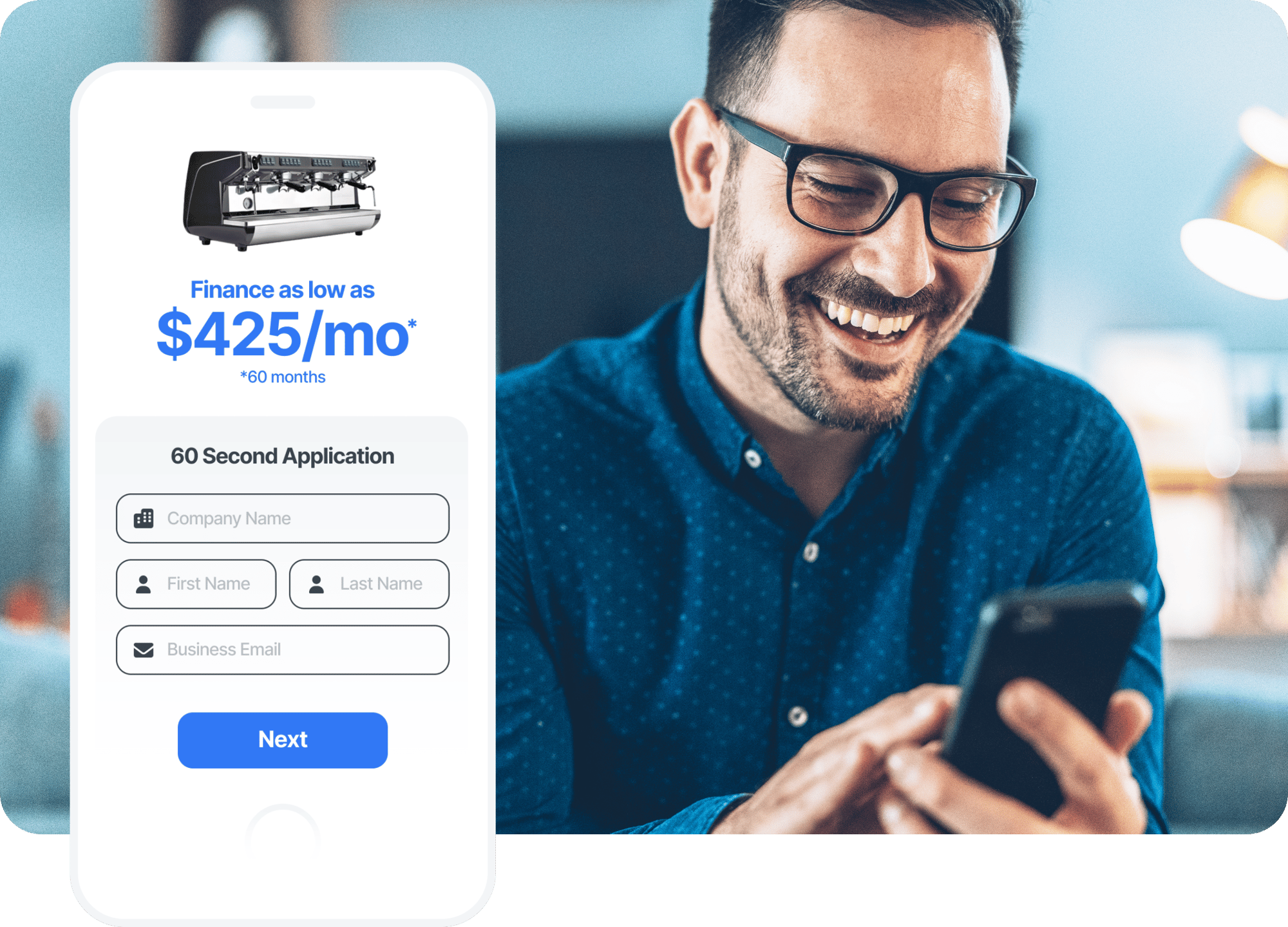 man starting an equipment financing application